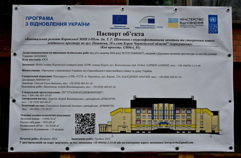 У Коропі Чернігівської області за підтримки Європейського Союзу ремонтують школу